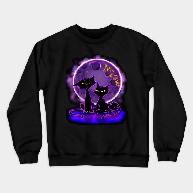 Cosmic Black Cats Crewneck Sweatshirt by Shawnsonart